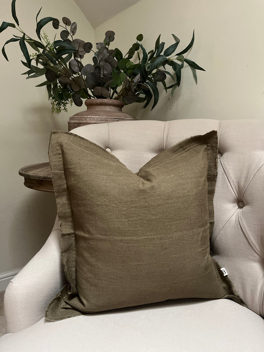 Olive Green  Cushion – 100% Linen