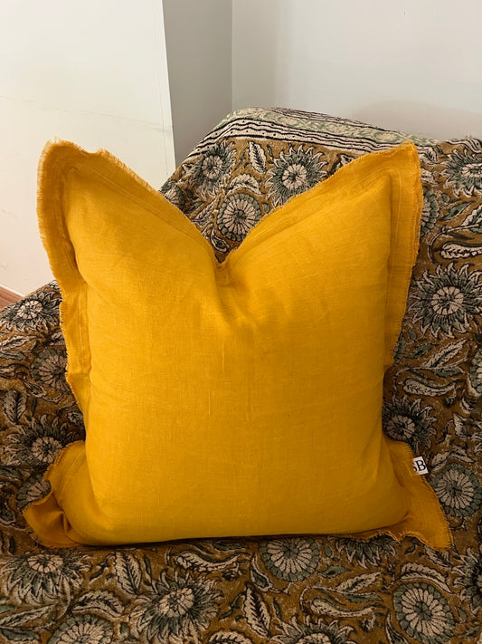Mustard Yellow Cushion – 100% Linen