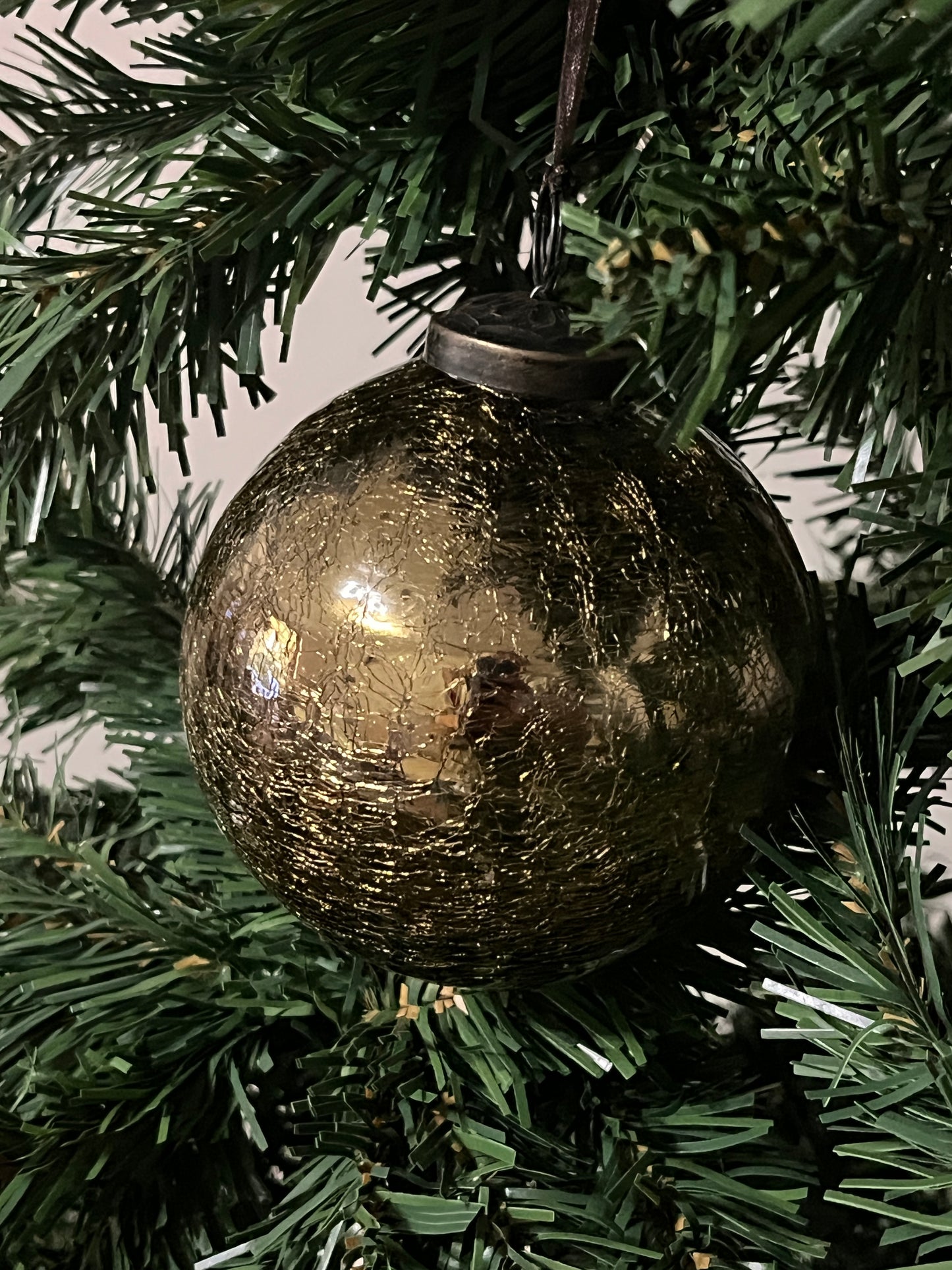 Large Olive Green Crackle Glass Bauble