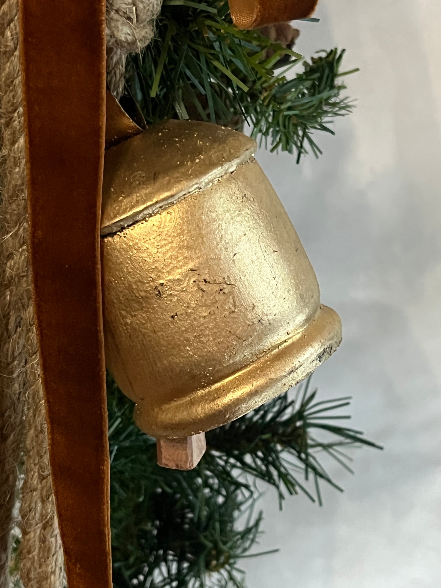 Four Large Vintage Bells on Rustic Rope