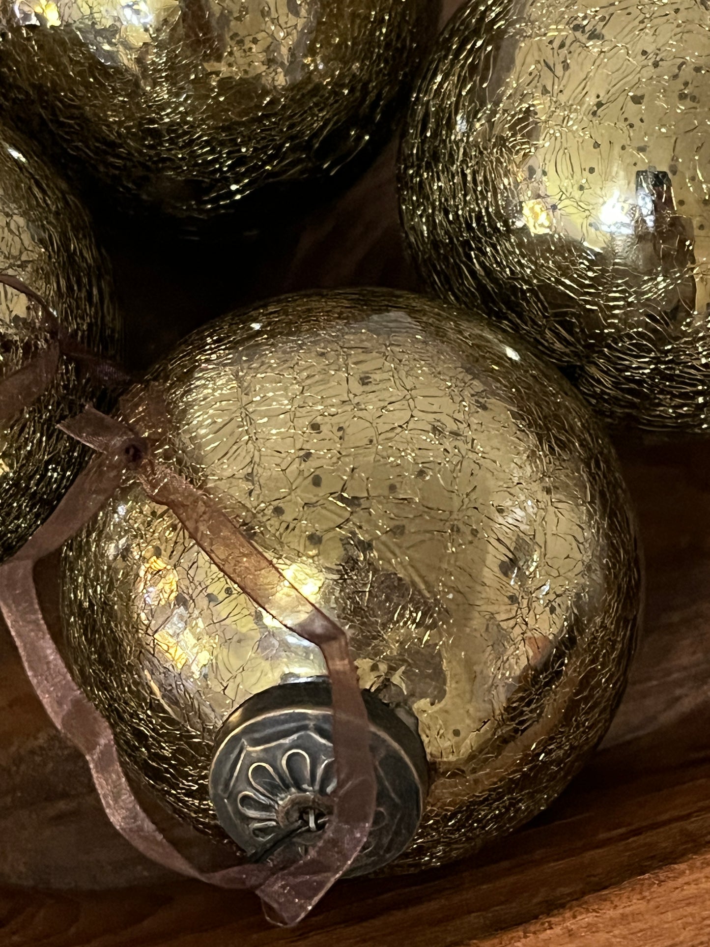 Large Olive Green Crackle Glass Bauble