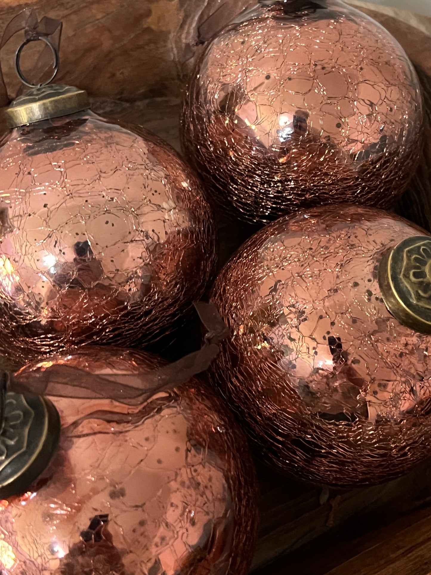 Large Rust Crackle Glass Bauble