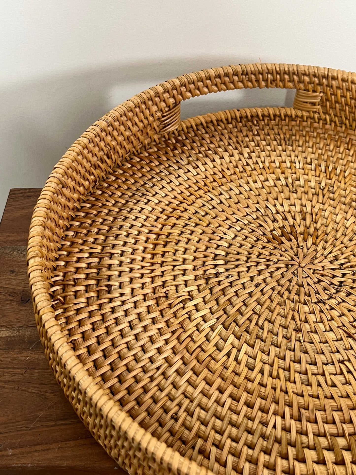 Hand Woven Round Wicker Tray - Honey