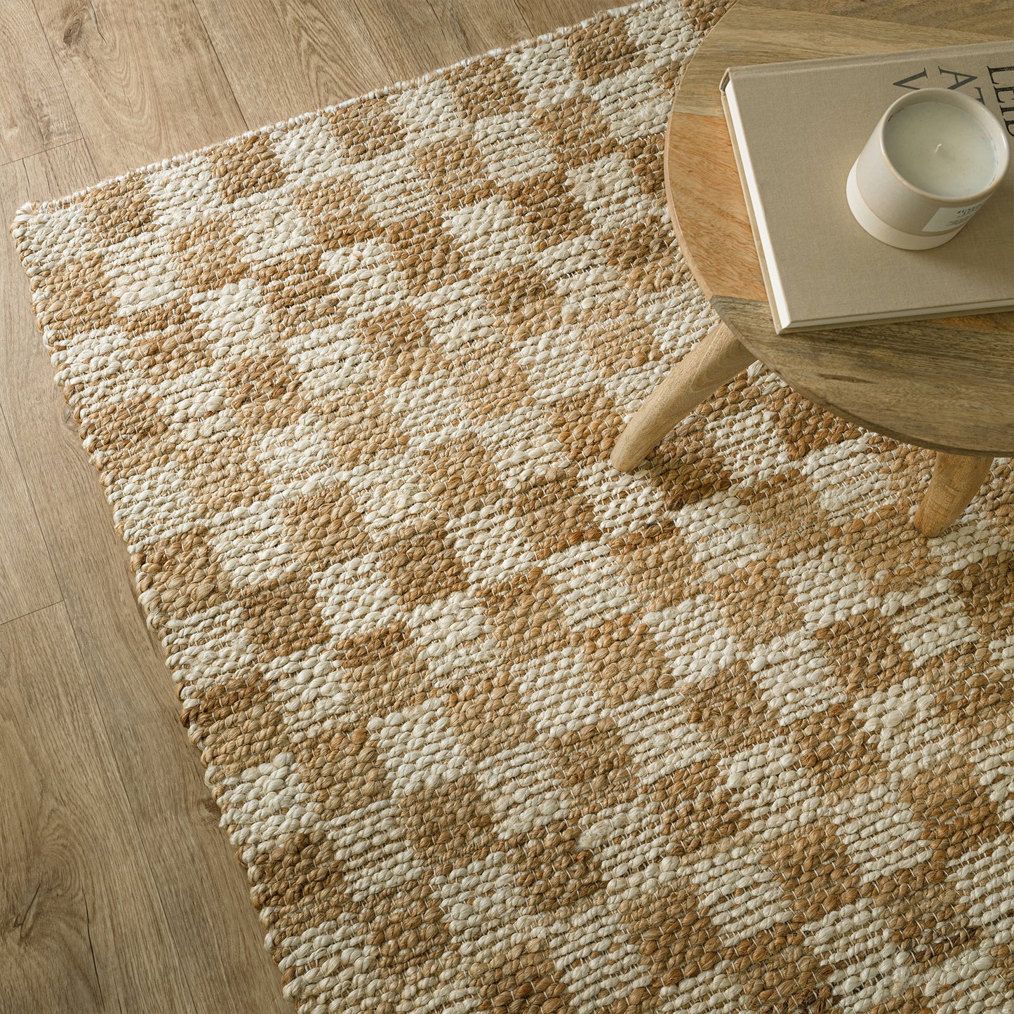 NELLIE Handwoven Check Rug - Natural