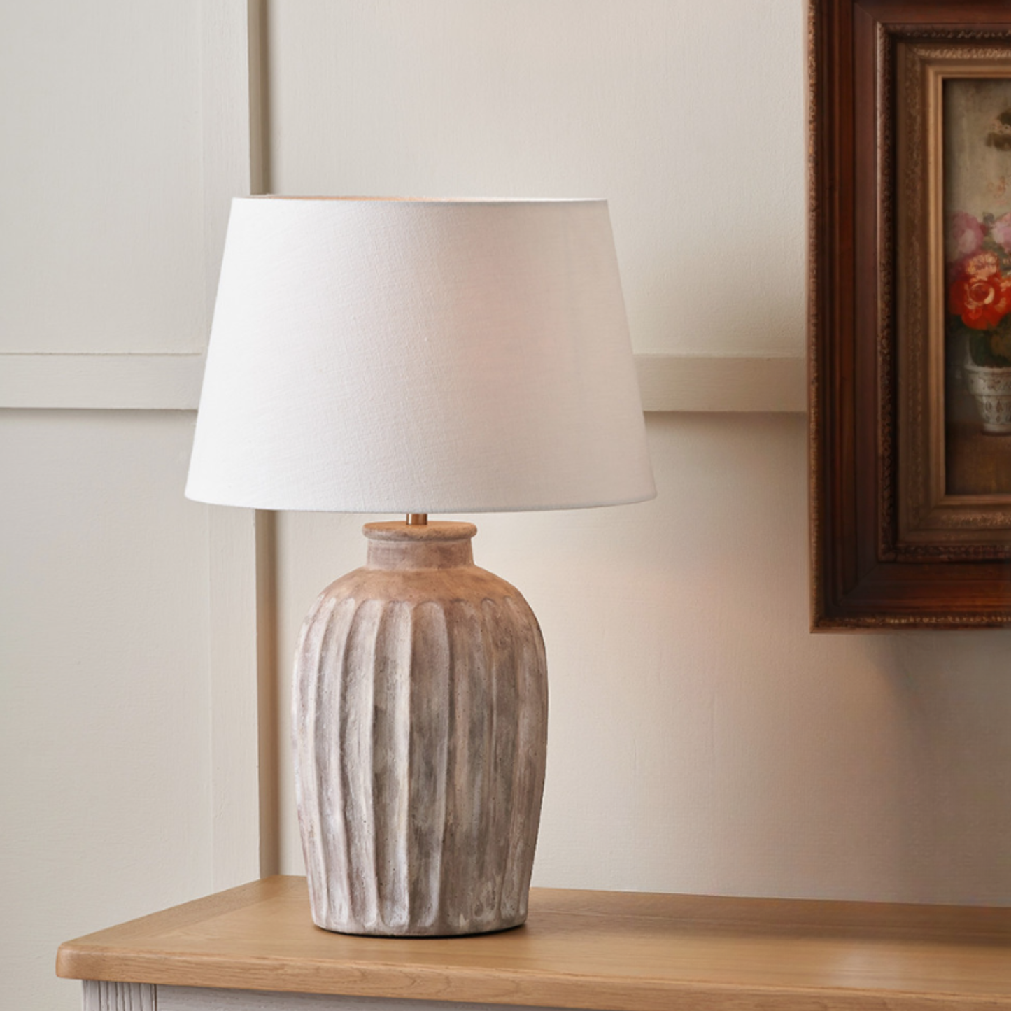 AMBROSIA Natural Grooved Stoneware Table Lamp