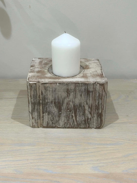 Salvaged Hand Carved Indian Pillar Candle Holder (C)