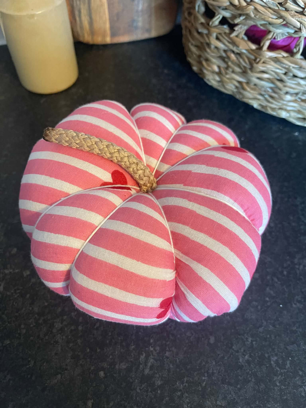 Handmade Pink with Red Hearts Pumpkin