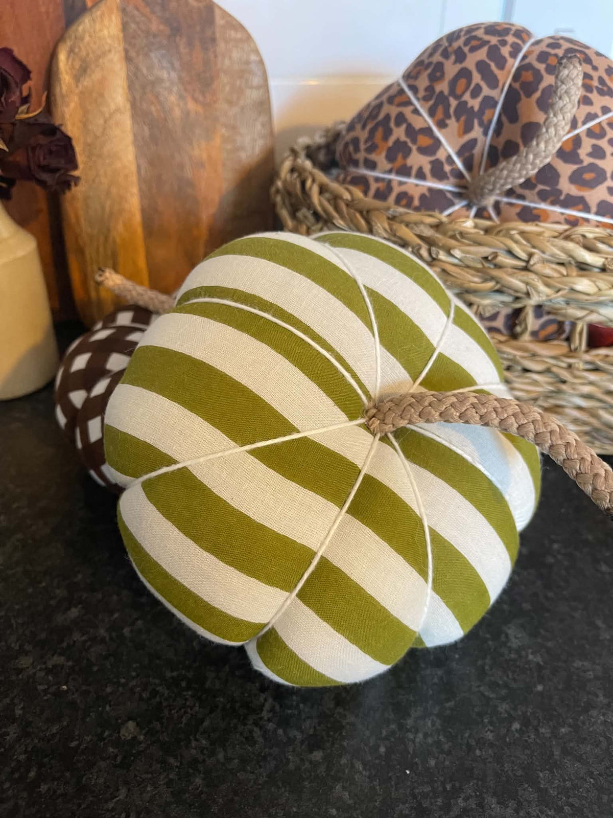 Handmade Olive Green Stripe Pumpkin