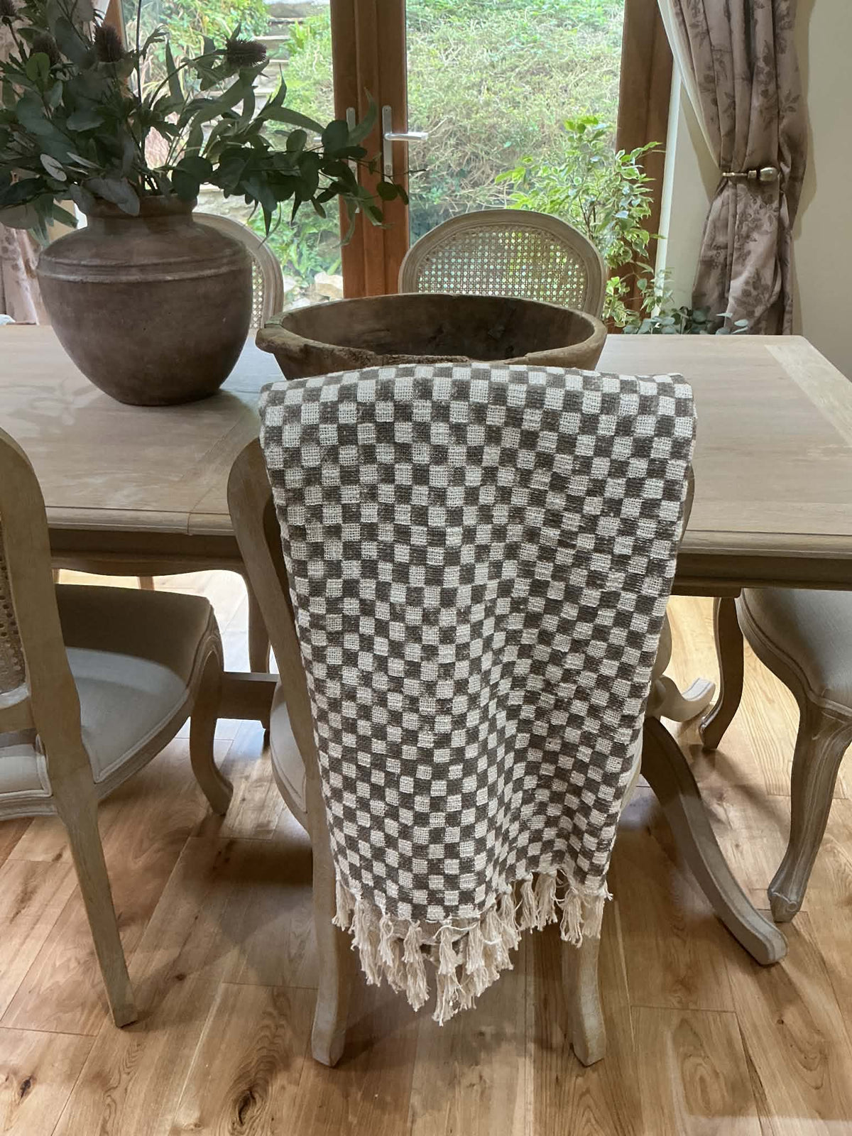 Ashwick Hand Block Printed Check Throw - Grey