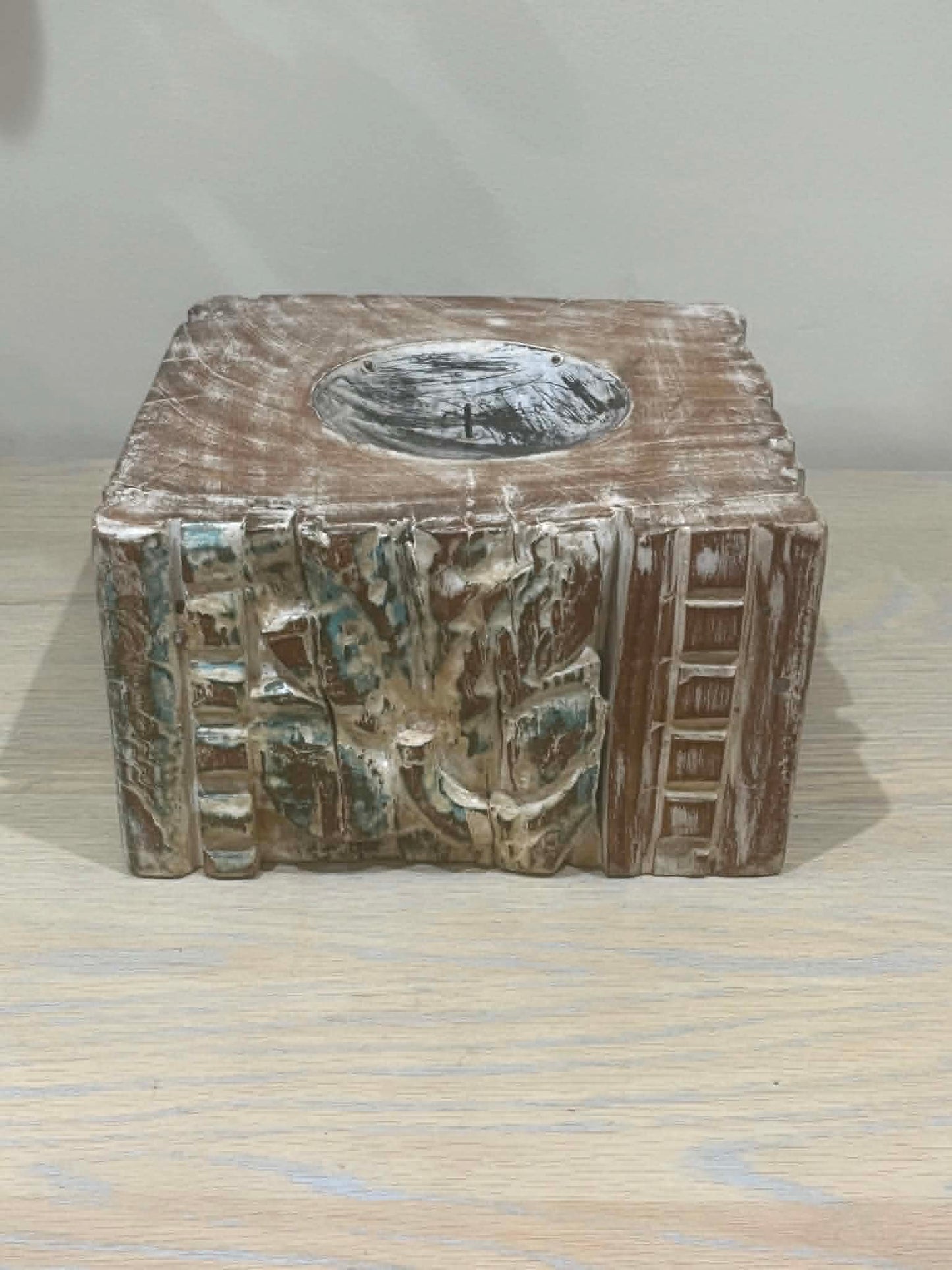 Salvaged Hand Carved Indian Pillar Candle Holders (F)