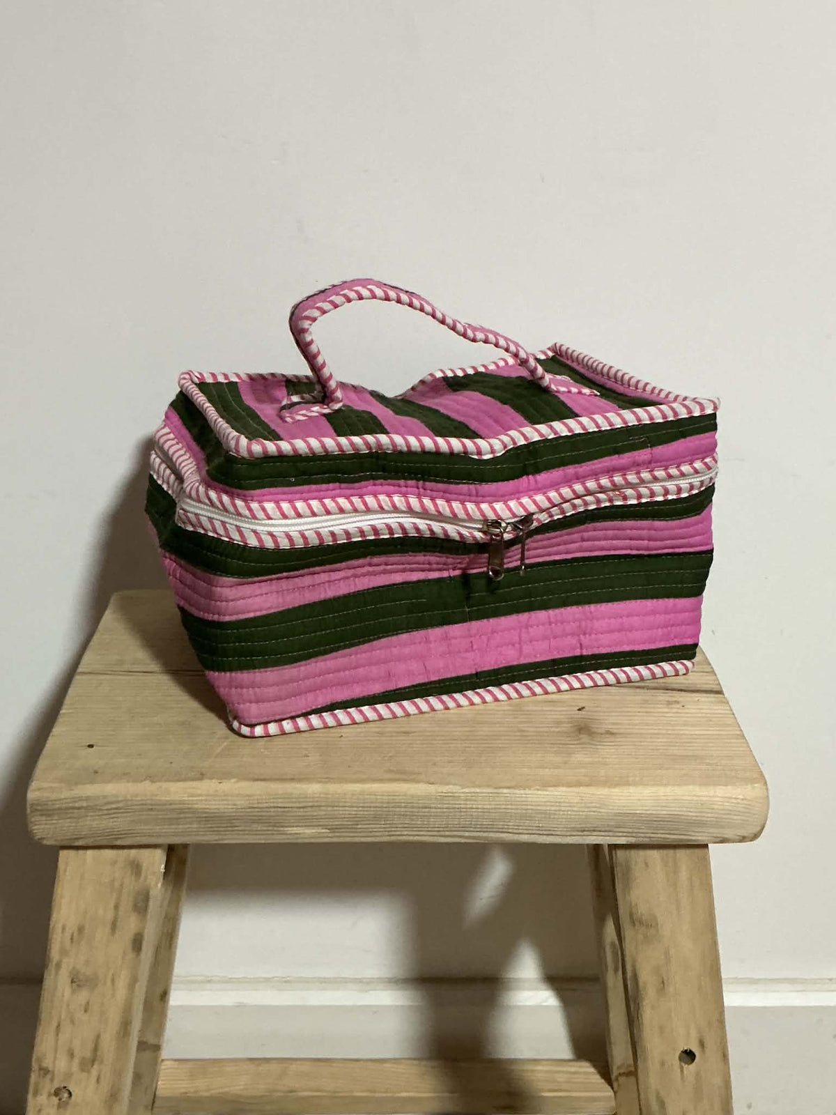 Green & Pink Stripe Cosmetic Utility Bag