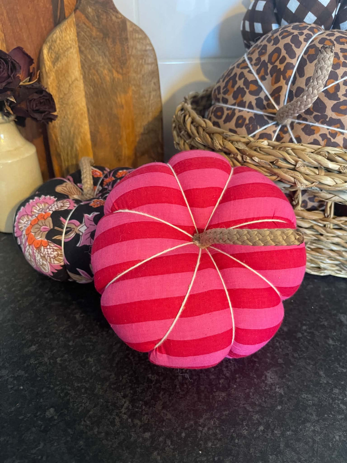 Handmade Hot Pink Stripe Pumpkin