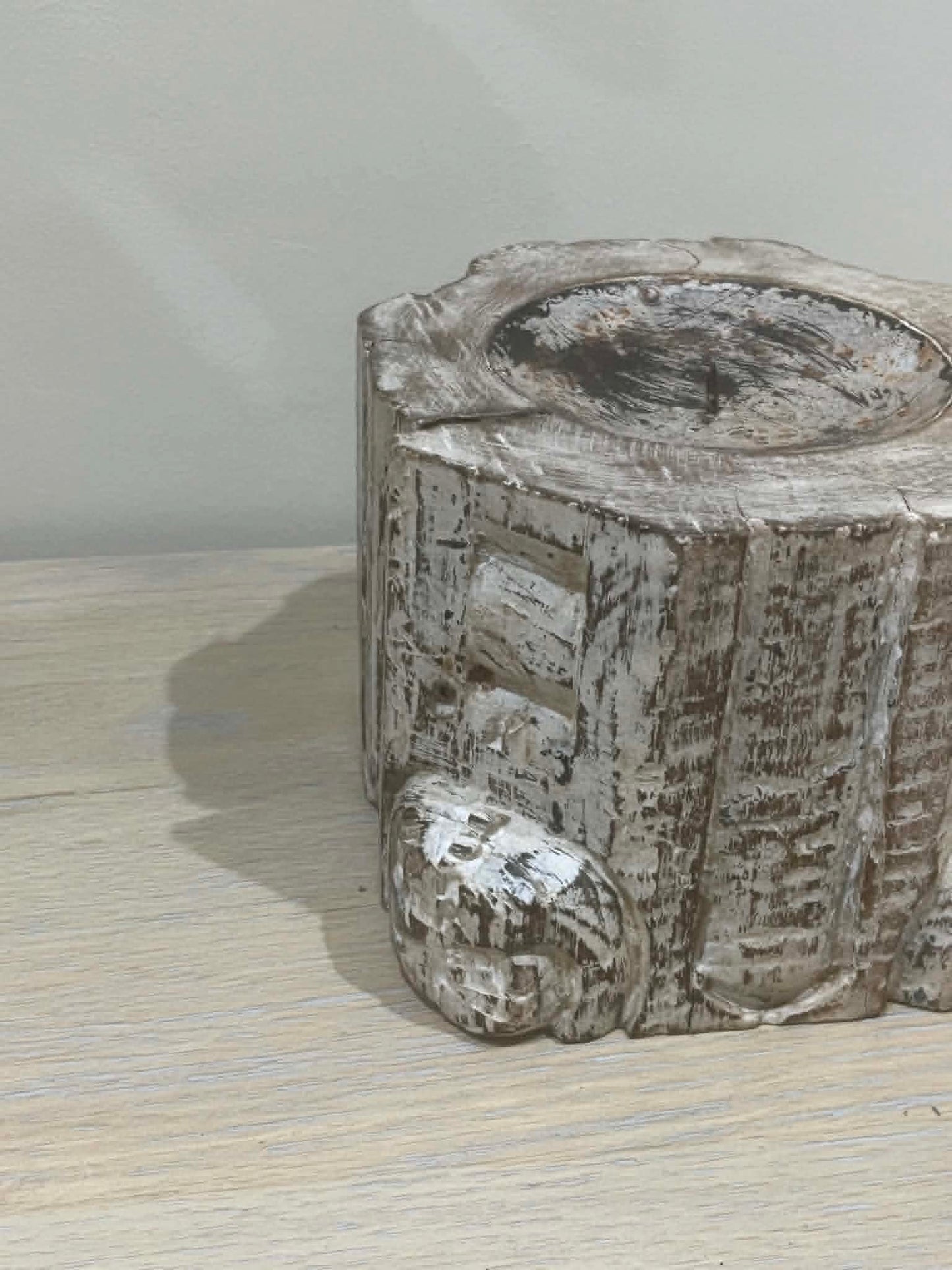 Salvaged Hand Carved Indian Pillar Candle Holder (B)