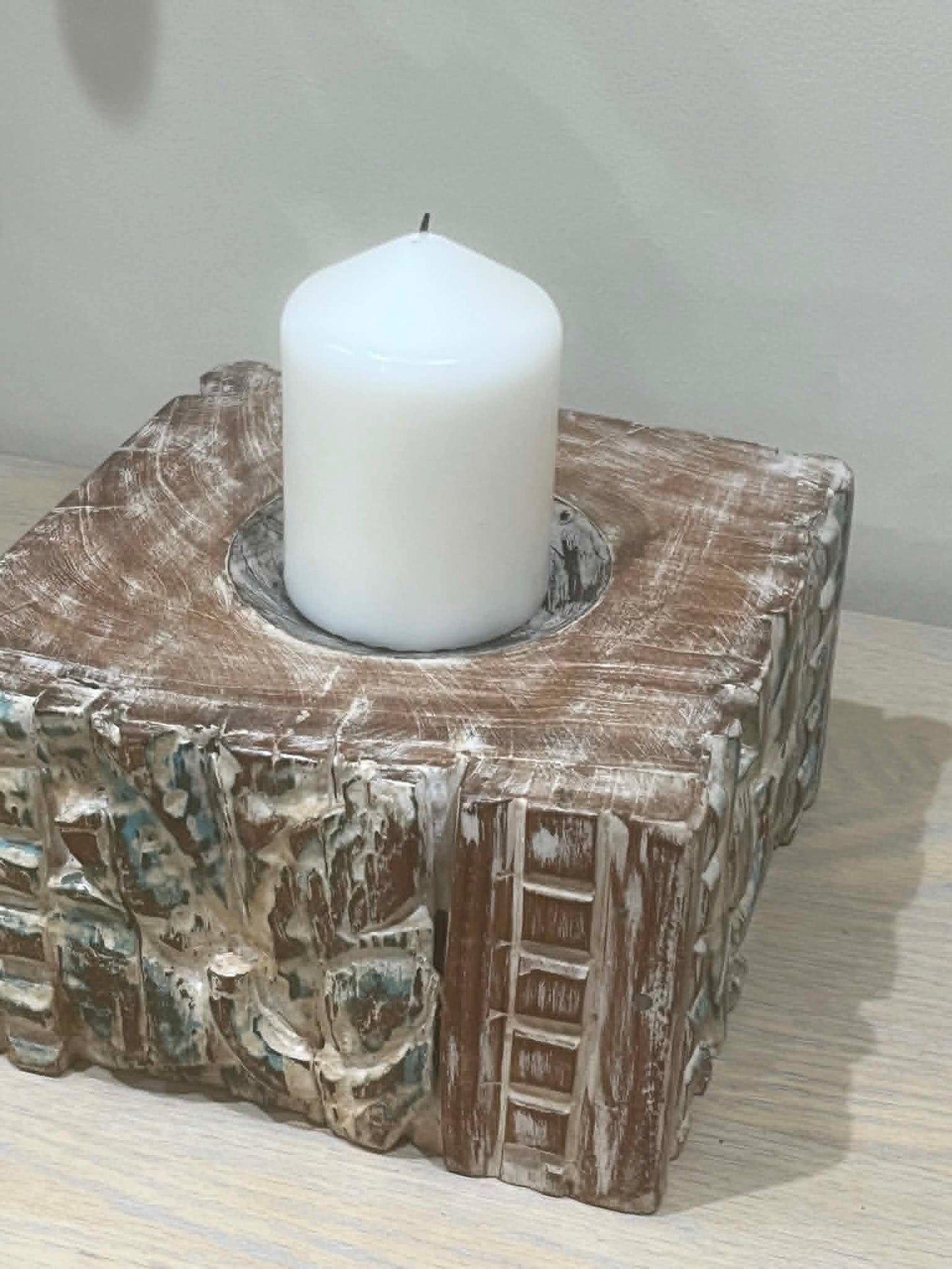 Salvaged Hand Carved Indian Pillar Candle Holders (F)
