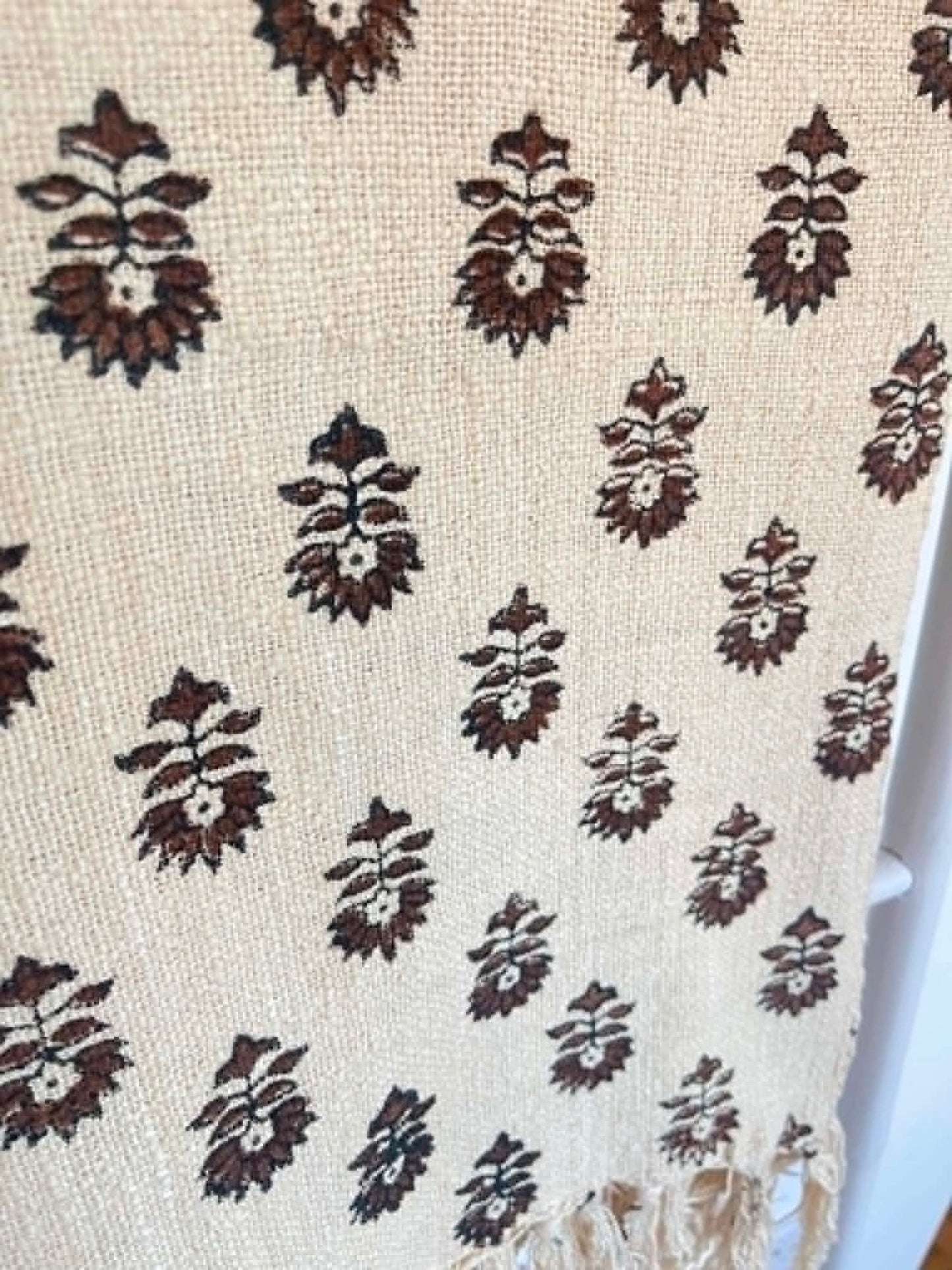 LARA Hand Block Printed Throw - Dark Brown/ Cream