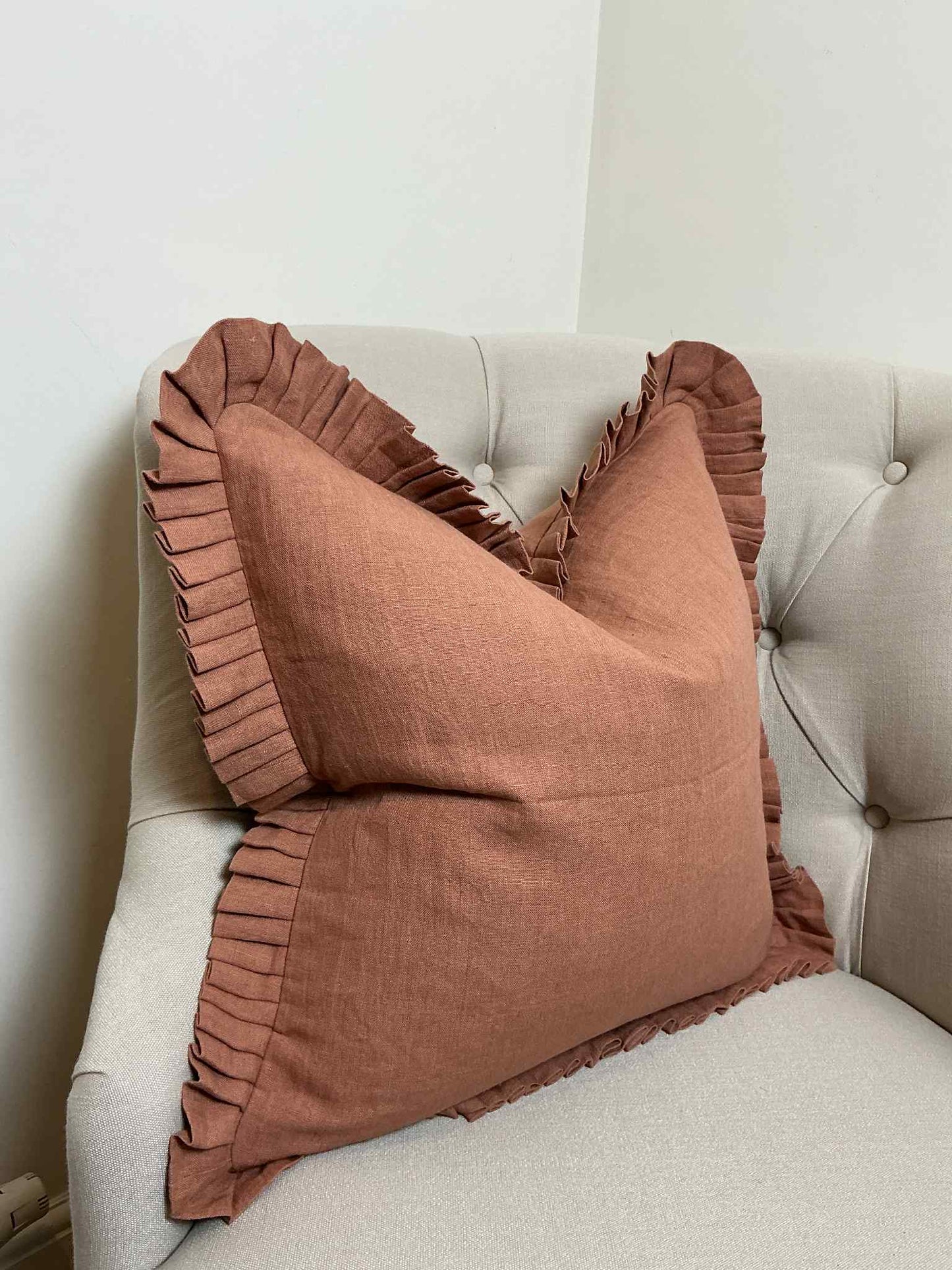 Terracotta Cushion with Frill - 100% Linen