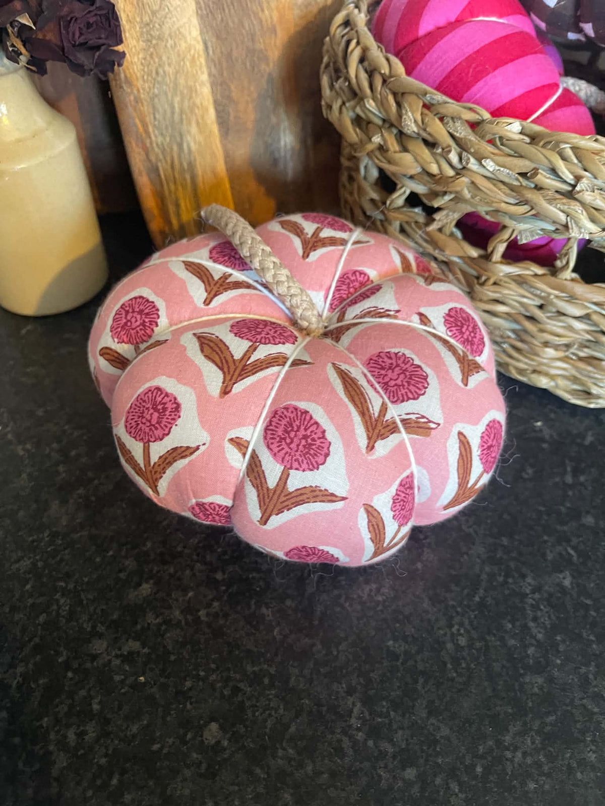 Handmade Pink Floral Pumpkin