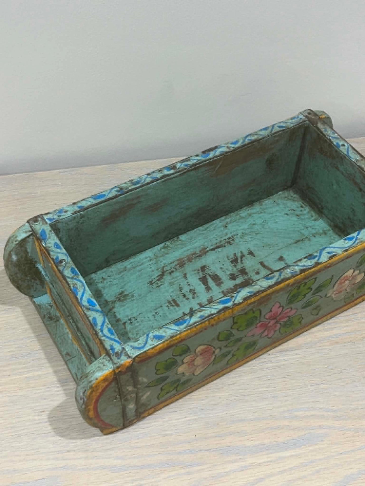 Salvaged Hand Painted Indian Brick Mould - Teal Blue