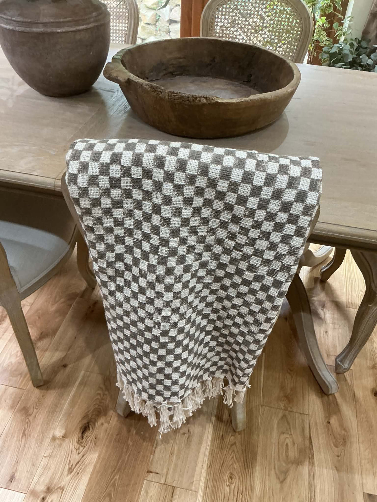 Ashwick Hand Block Printed Check Throw - Grey