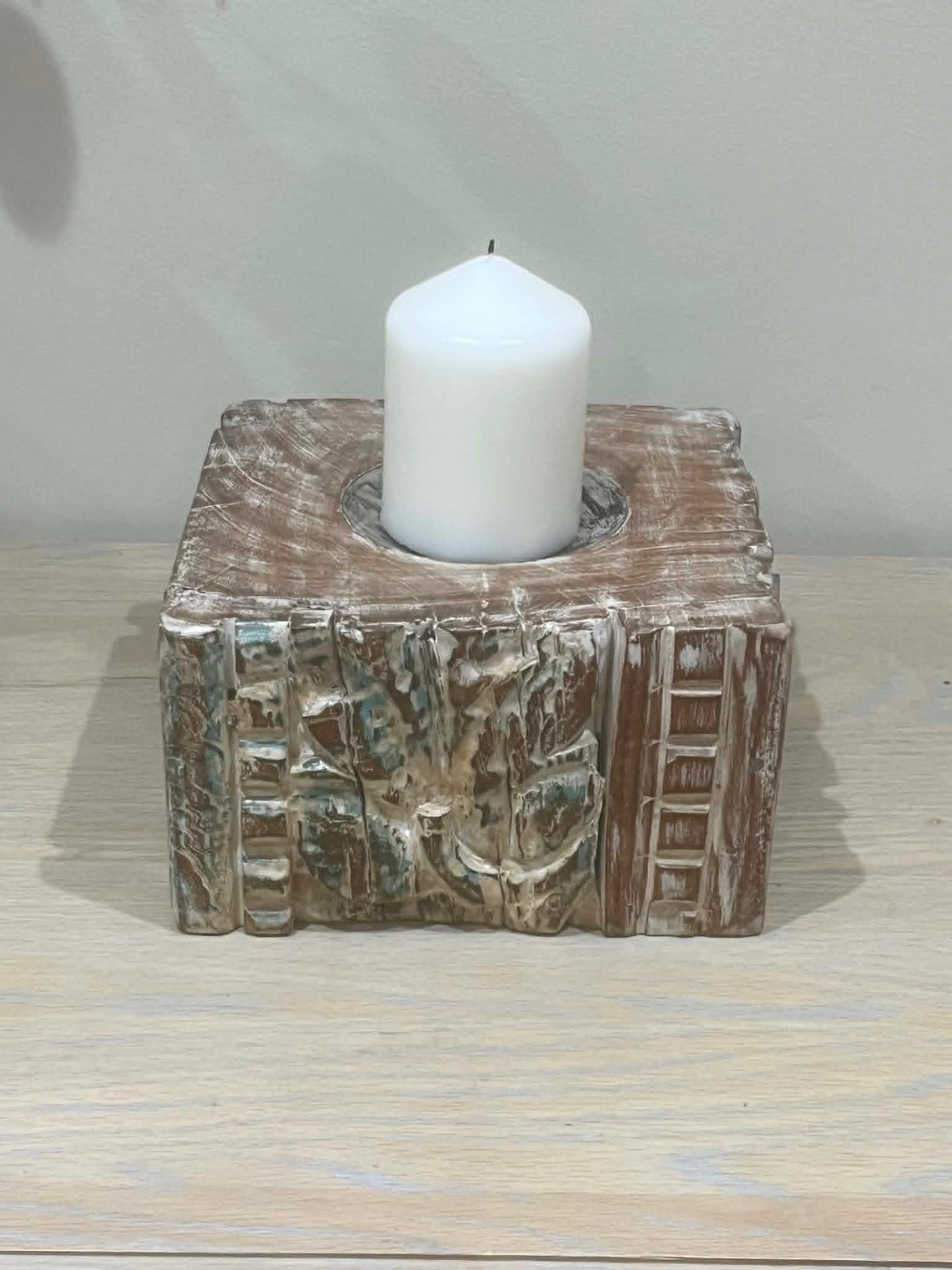 Salvaged Hand Carved Indian Pillar Candle Holders (F)