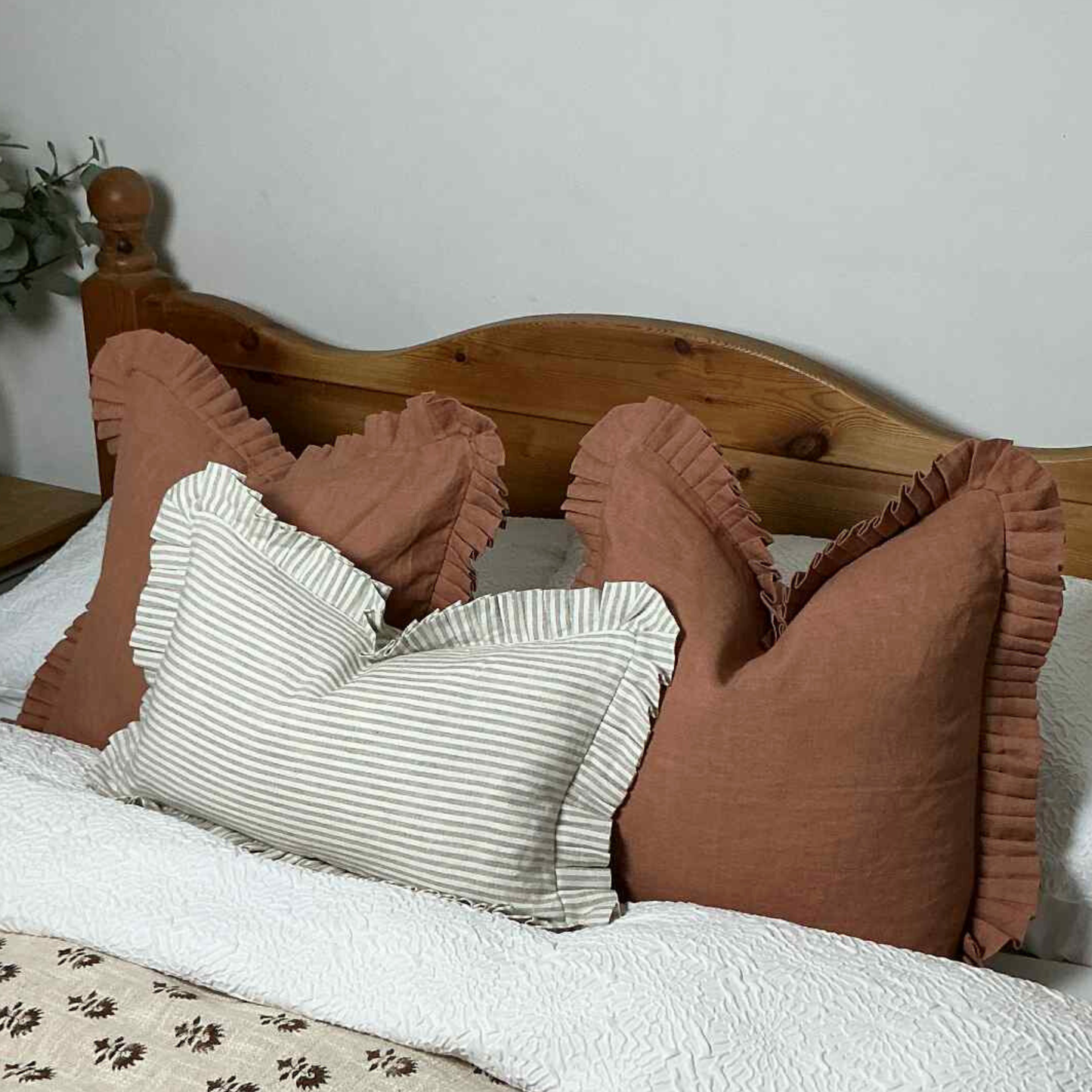 Terracotta Cushion with Frill - 100% Linen